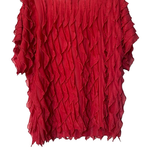 Pink Ruffle Short Puff Sleeve Blouse Shirt Women’s - Picture 8 of 12